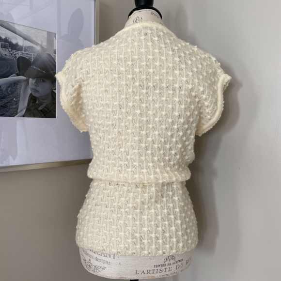 🎉True Vintage ✌️ivory 1970s hippie style button down tie waist knit sweater - Picture 8 of 12